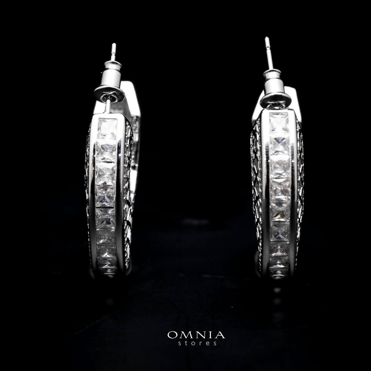 Omnia Joud White Earrings in High Quality Zircon Stone Rhodium Plated - OMNIASTORES UAE
