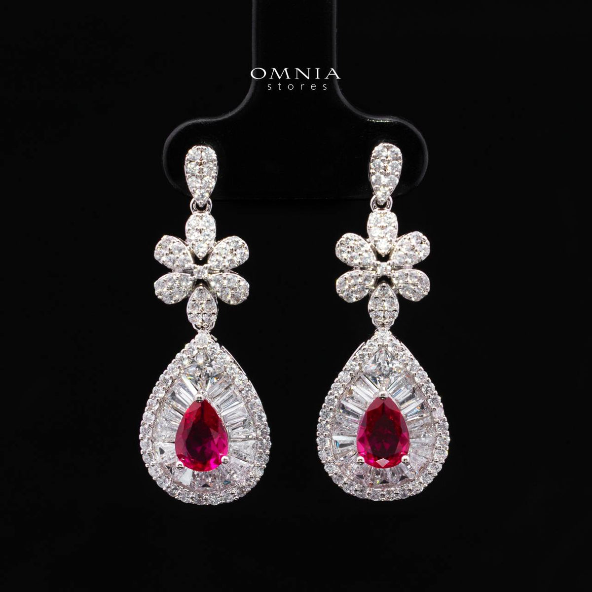 Valerie Red Luxury Bridal Full Set in High-Quality Rhodium-Plated Finish with Premium Zircon Stones