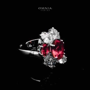 Omnia Lamia White And Red Bridal Full Set with High Quality Simulated Diamonds Premium Rhodium Plated