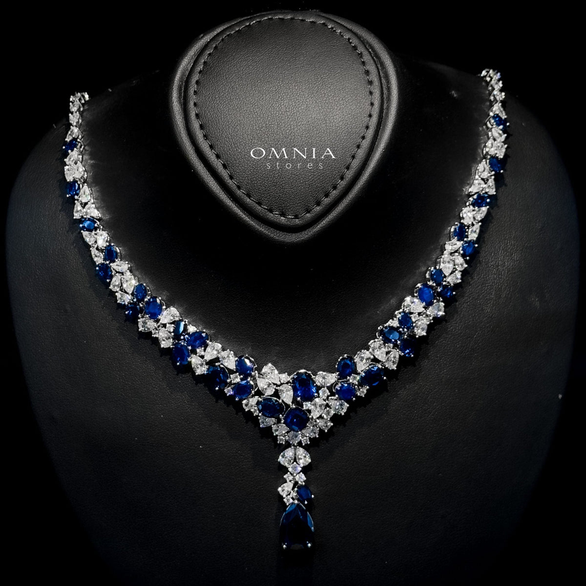 Omnia Reman Blue Bridal Full Set in High Quality Zircon Stone in Rhodium Plated