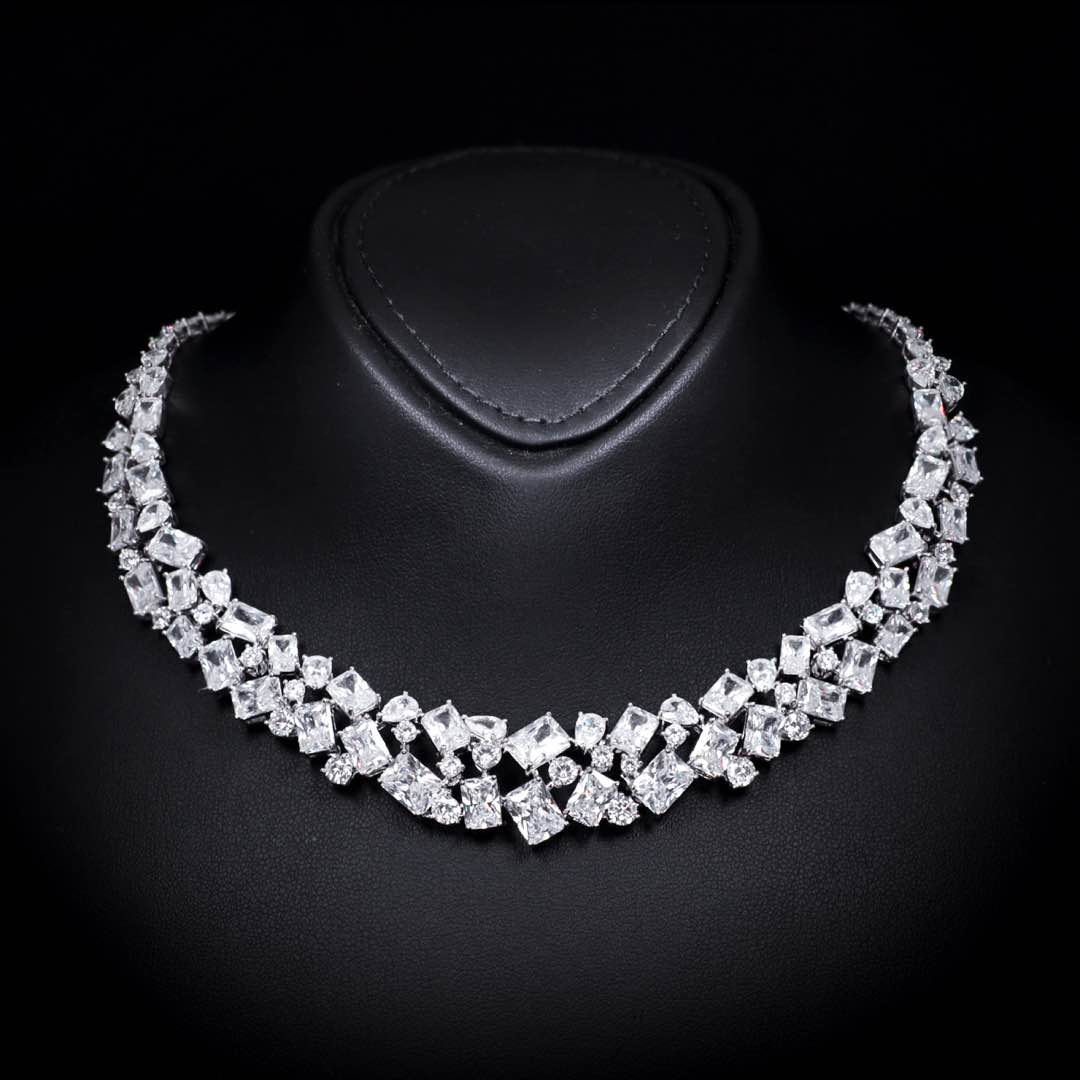 Omnia Anastasia White Luxury Bridal Full Set in High Quality Zircon Stone in Rhodium Plated