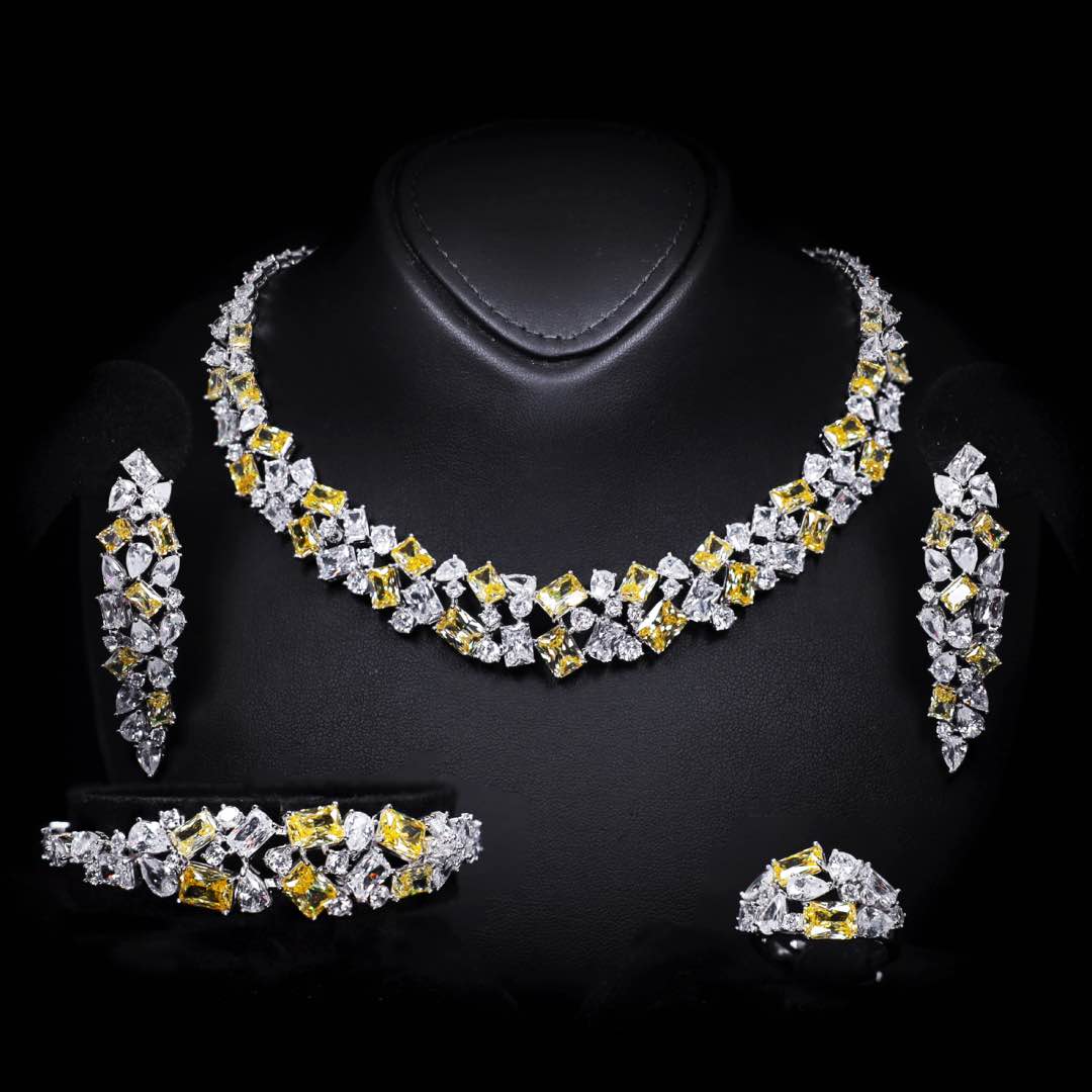 Omnia Anastasia Yellow Bridal Full Set in High Quality Zircon Stone in Rhodium Plated