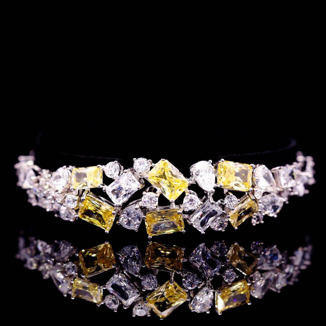 Omnia Anastasia Yellow Bridal Full Set in High Quality Zircon Stone in Rhodium Plated