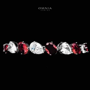 Omnia Lamia White And Red Bridal Full Set with High Quality Simulated Diamonds Premium Rhodium Plated