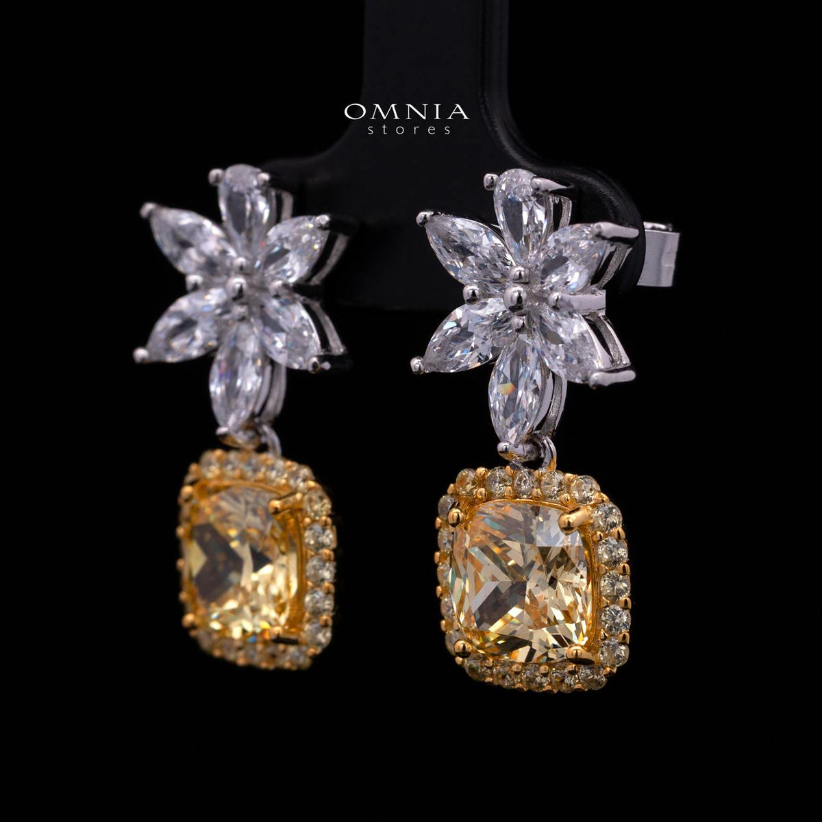 Daleyza Yellow 925 Sterling Silver Earrings with High-Quality Premium Simulated Diamond Stone