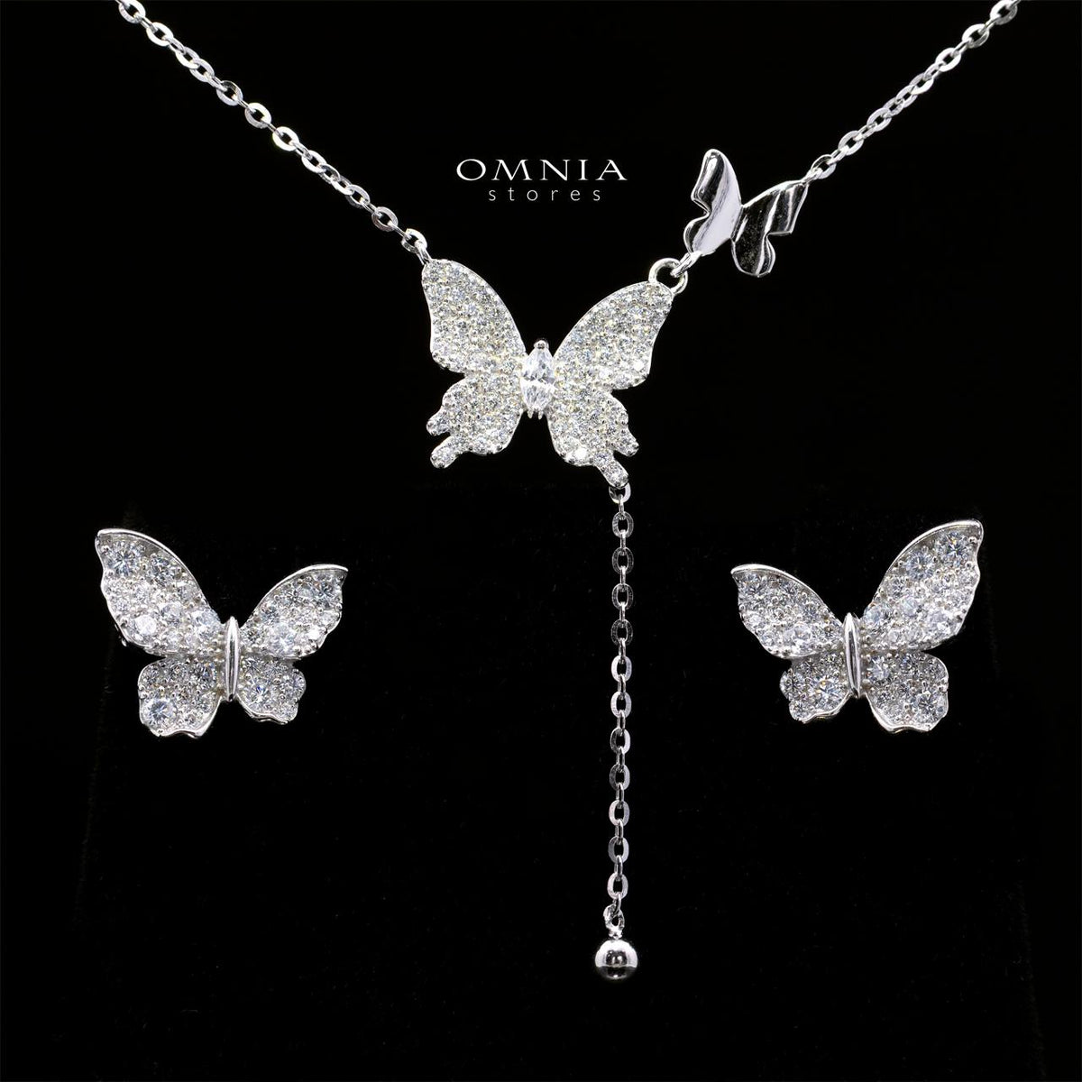 Kapri Graceful Butterfly Motif Necklace and Earrings Set in 925 Sterling Silver with Premium Simulated Diamonds