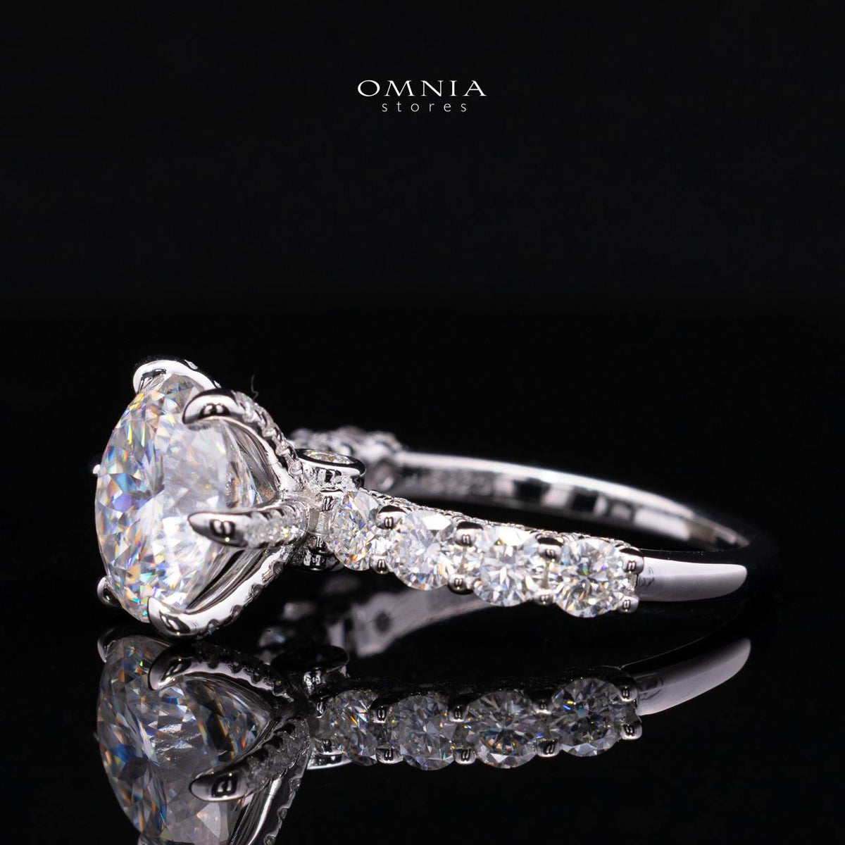 Fidaa White Moissanite Round Cut Ring GRA Certified in High Quality 925 Silver 11mm 5ct - OMNIASTORES UAE