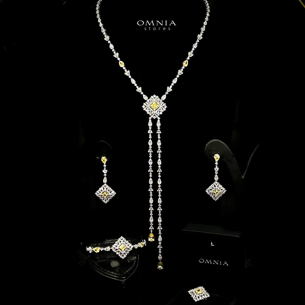 Omnia Donya Yellow Long Chain Full Set in High Quality Zircon Stone in Rhodium Plated - OMNIASTORES UAE