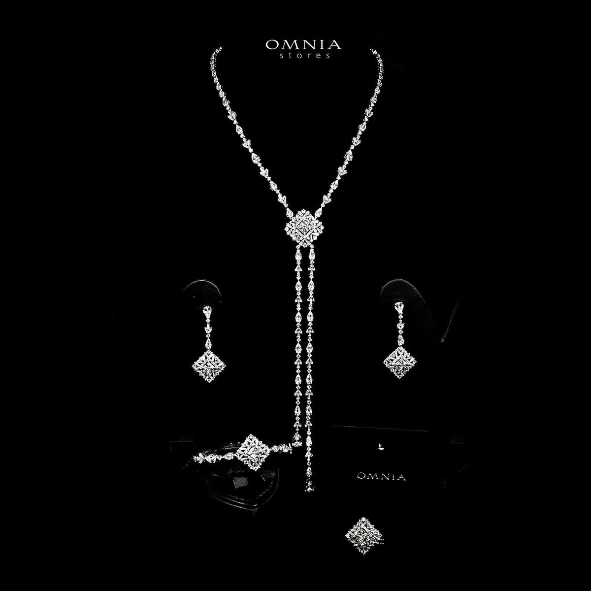 Omnia Donya White Long Chain Full Set in High Quality Zircon Stone in Rhodium Plated - OMNIASTORES UAE