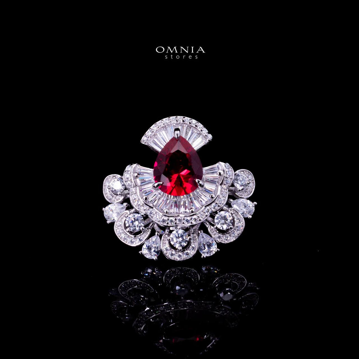 Omnia Aleyna Red Stone Silver Pendant Necklace in 925 Silver with High Quality Simulated Diamonds - OMNIASTORES UAE