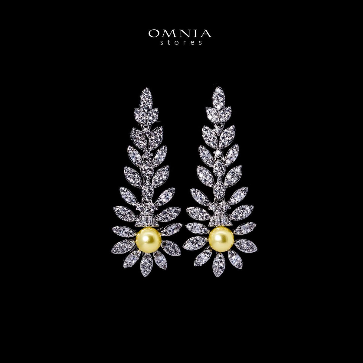 Omnia Shaika White in Golden Pearl Luxury Bridal Full Set in High Quality Zircon Stone Premium Rhodium Plated - OMNIASTORES UAE