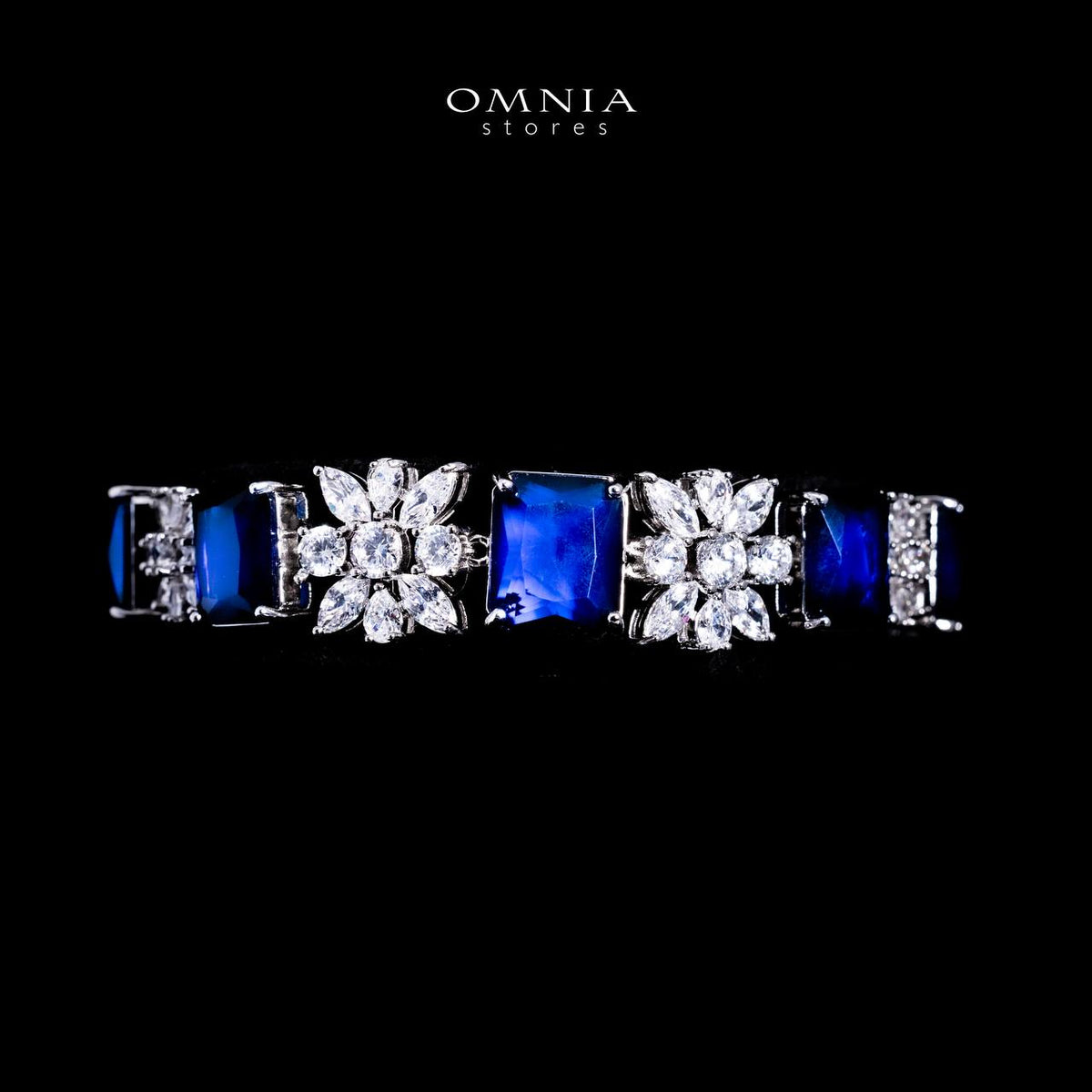 Omnia Charlotte Blue Luxry Bridal Full Set with Emerald and Pear-Cut High Quality Simulated Diamonds Premium Rhodium Plated - OMNIASTORES UAE