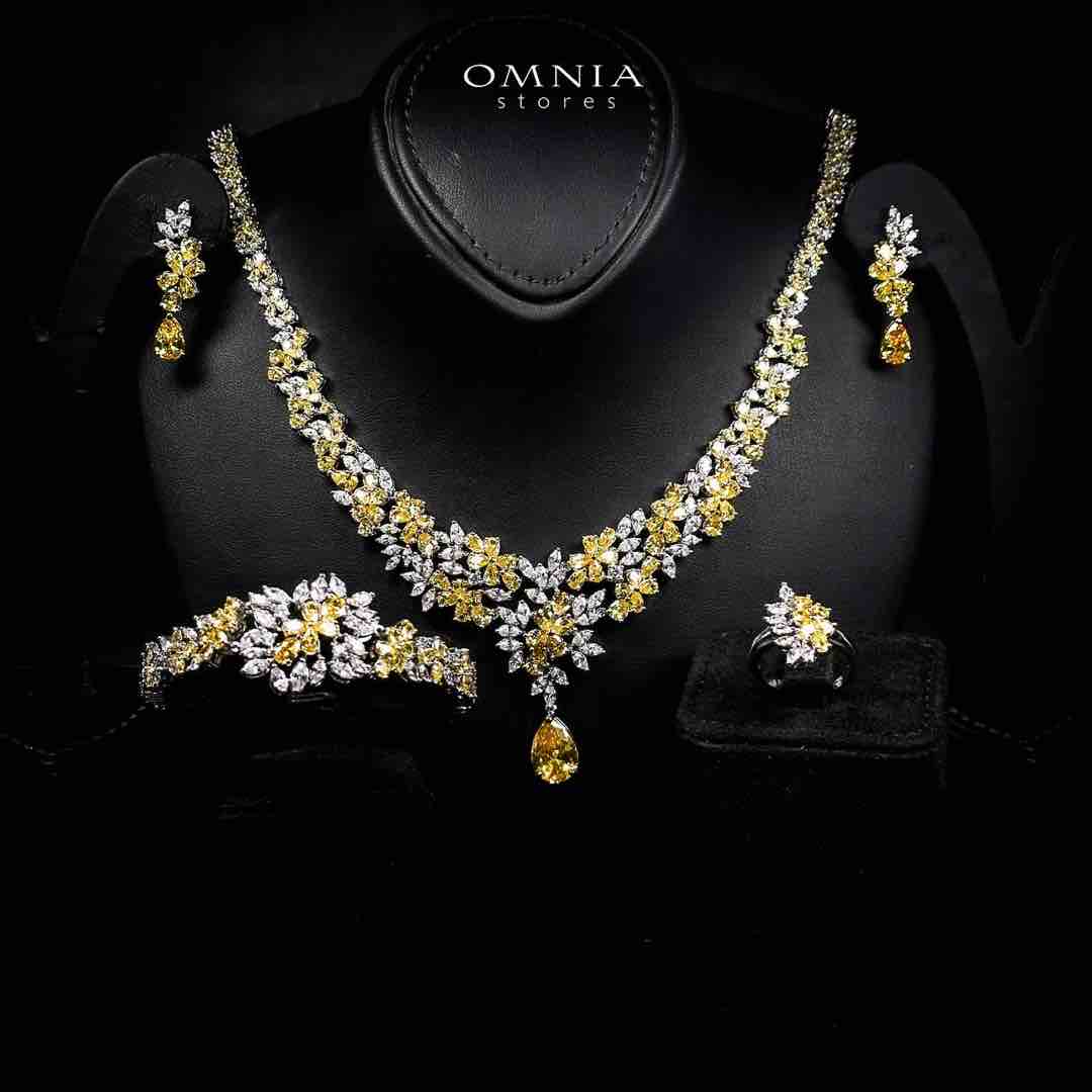 Omnia Nourah Yellow Luxury Bridal Full Set in High Quality Simulated Diamonds Premium Rhodium Plated - OMNIASTORES UAE