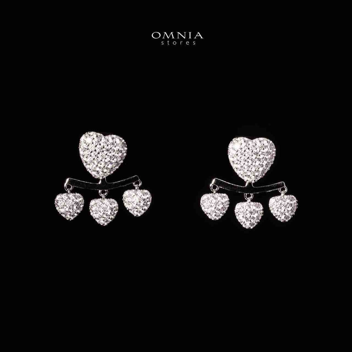 Omnia Yamila Silver Heart Drop Earrings 925 Silver in High Quality White Moissanite Stones - OMNIASTORES UAE