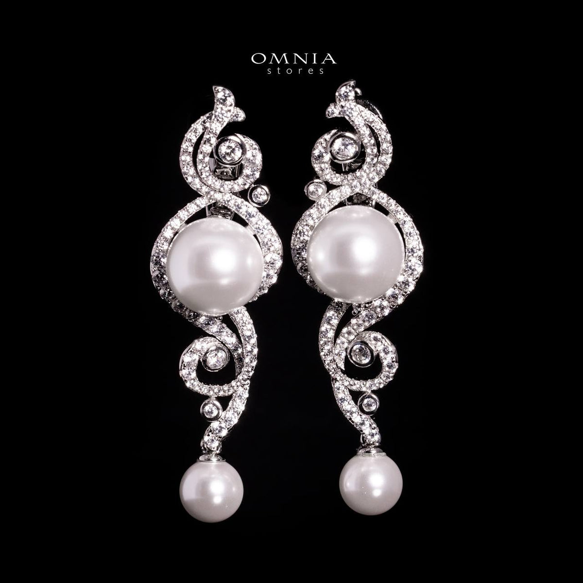 Omnia Naira Silver Pearl Drop Earrings In 925 Silver With High Quality Lab Crafted Stones - OMNIASTORES UAE