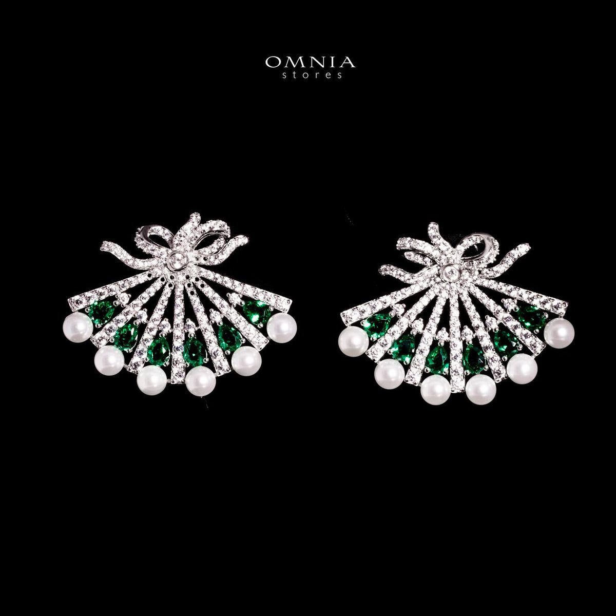 Omnia Azra Pearl White and Green Earrings With High Quality Certified Lab Crafted Stones In 925 Silver - OMNIASTORES UAE