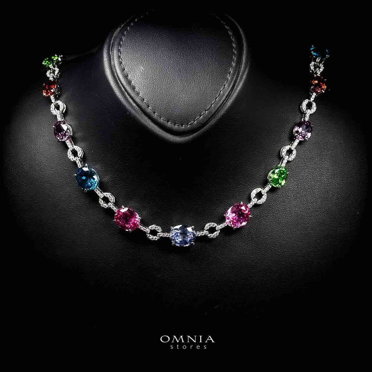 Omnia Reina Multi Color Necklace In 925 Silver With High Quality Lab Crafted Stones 43CM - OMNIASTORES UAE