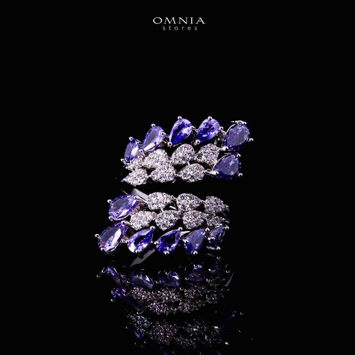 Omnia Amrah Luxury Bridal White and Purple Full Set in High Quality Zircon Stone Rhodium Plated - OMNIASTORES UAE