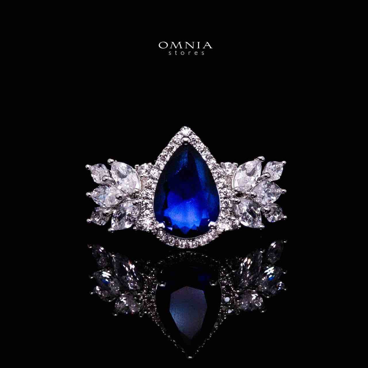 Omnia Aamira Teardrop-Design Bridal Navy Blue Full Set with High-Quality Zircon Stones in Rhodium-Plated Finish - OMNIASTORES UAE