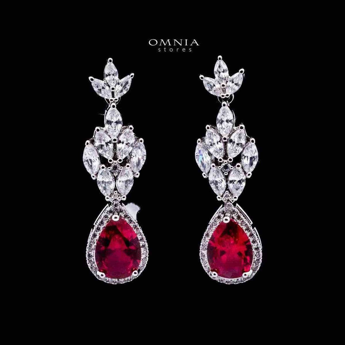 Omnia Aamira Teardrop-Design Bridal Red Full Set with High-Quality Zircon Stones in Rhodium-Plated Finish (Size 18cm Ring Size 7 Only available in KSA)