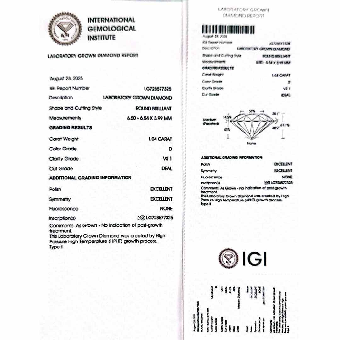 Samiah Lab Grown With IGI Certifited Round Brilliant D VS1 White Ring High Quality 925 Silver 1.00ct - OMNIASTORES UAE