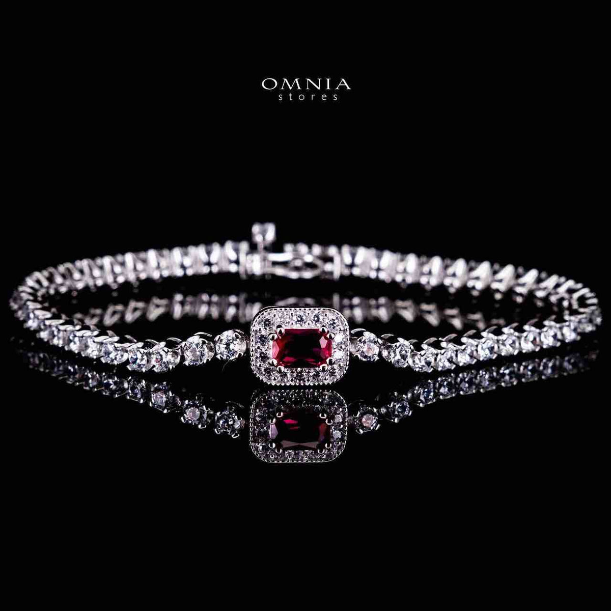 Omnia Zyrah Red Silver Bracelet in 925 Silver High Quality Simulated Diamonds - OMNIASTORES UAE