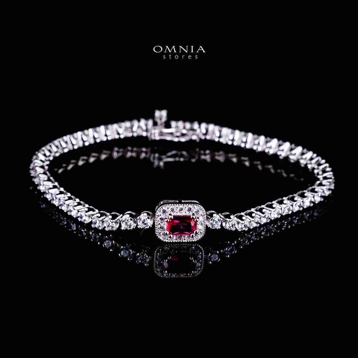 Omnia Zyrah Red Silver Bracelet in 925 Silver High Quality Simulated Diamonds - OMNIASTORES UAE