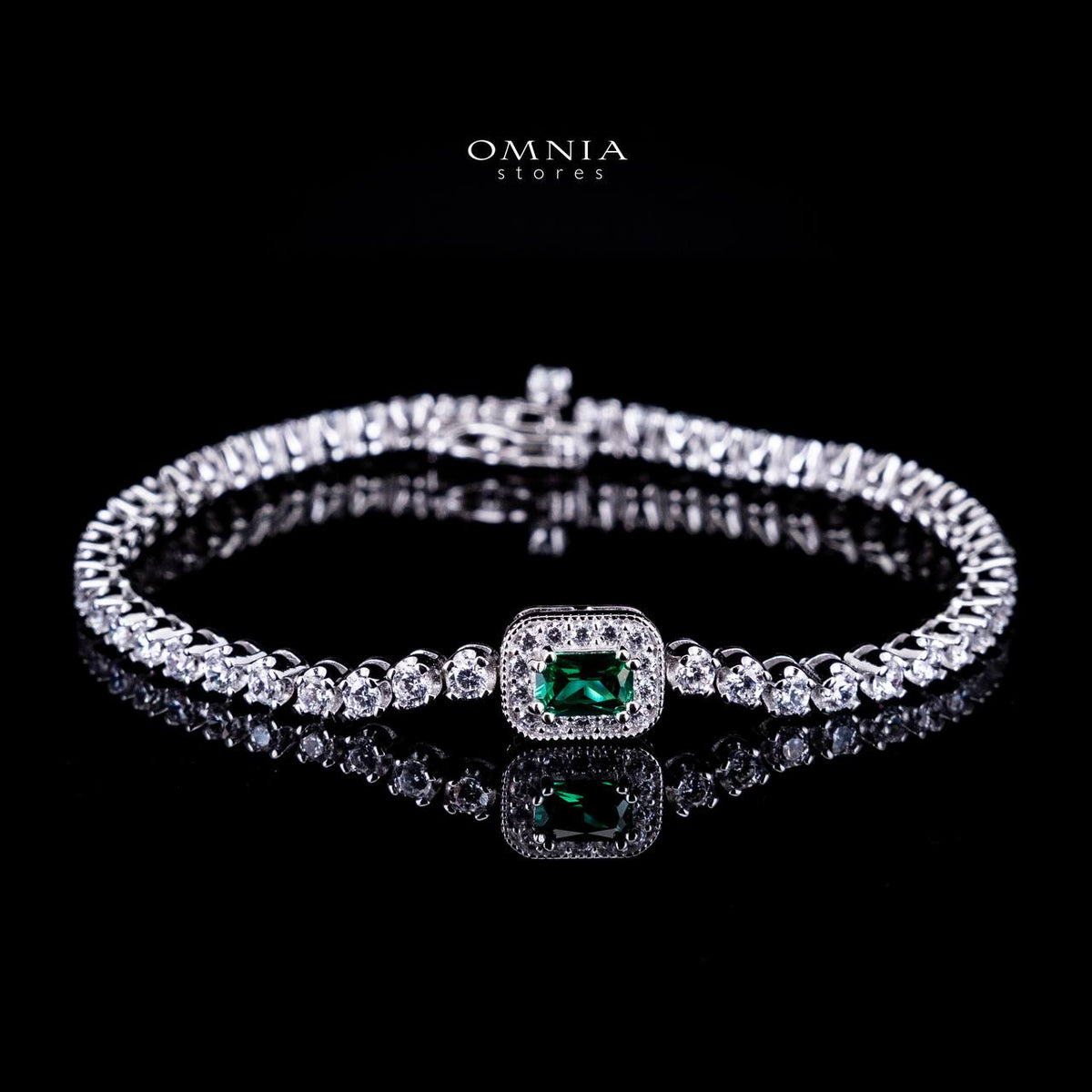 Omnia Zyrah Green Silver Bracelet in 925 Silver High Quality Simulated Diamonds - OMNIASTORES UAE