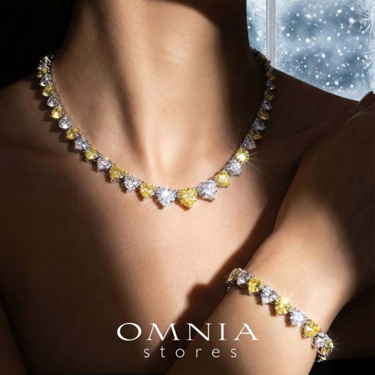 Omnia Donatella Yellow Luxury Bridal Full Set with Heart-Cut High Quality Simulated Diamonds Premium Rhodium Plated - OMNIASTORES UAE