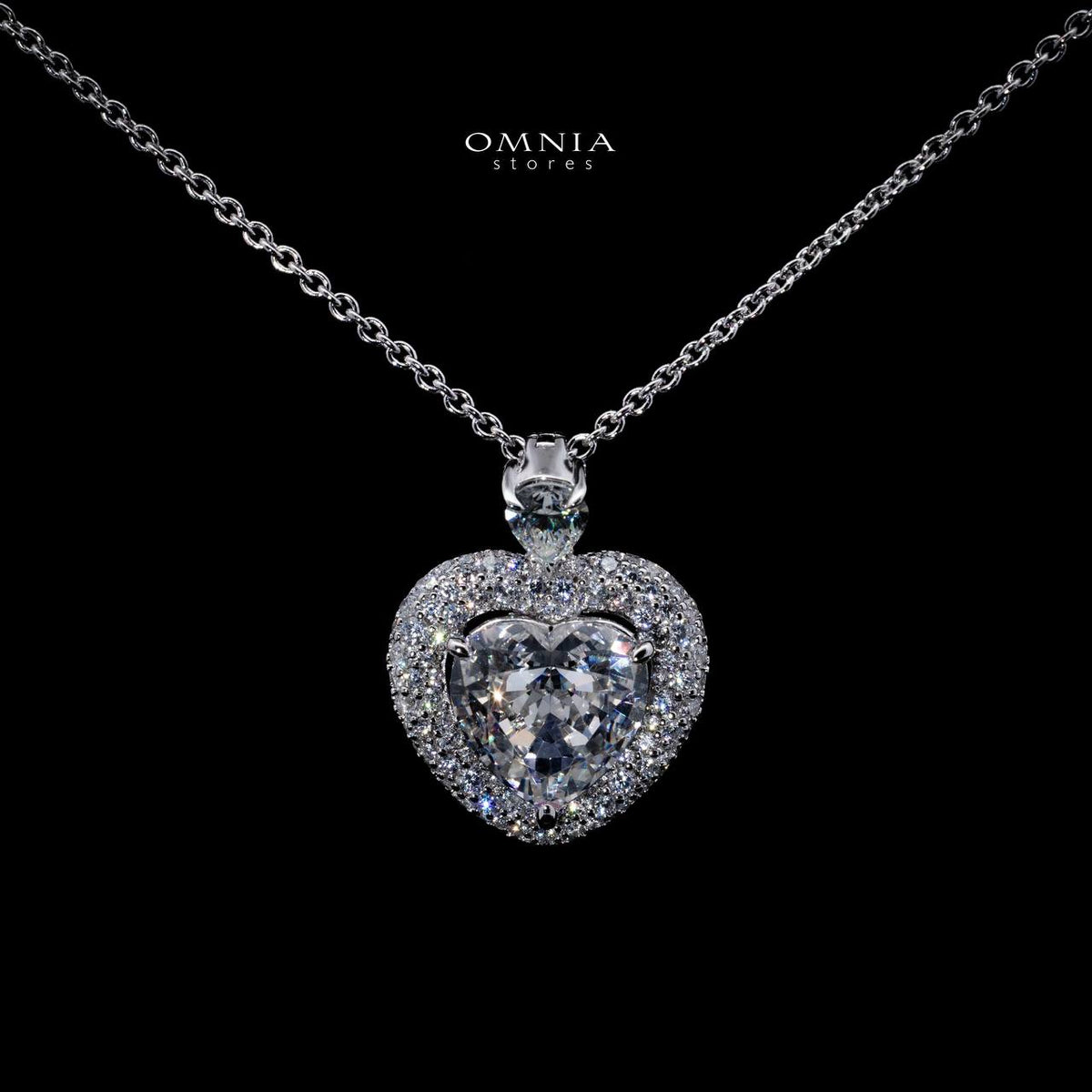 Omnia Amela White Heart Pendant Necklace With High Quality Certified Lab Crafted Stones In 925 Silver - OMNIASTORES UAE