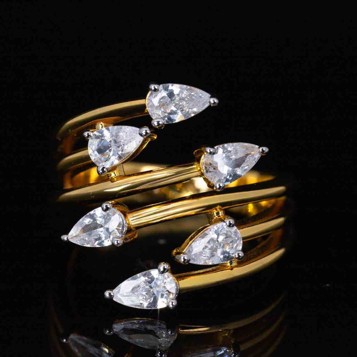 Omnia Alyza Gold Ring With High Quality Simulated Diamonds In 925 Silver - OMNIASTORES UAE