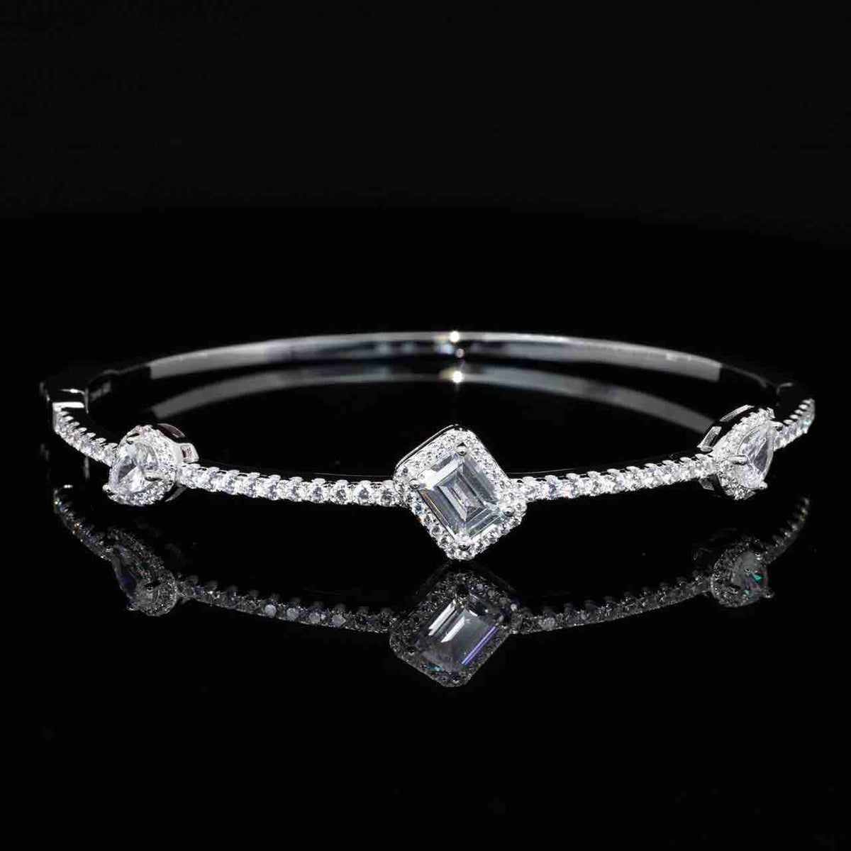 Omnia Eissha White Bangle With High Quality Simulated Diamonds In 925 Silver - OMNIASTORES UAE