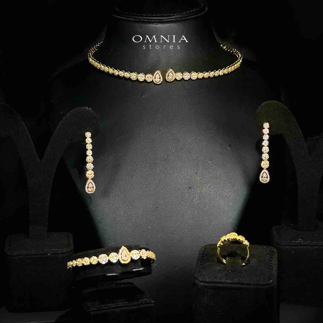 Omnia Mila Luxury Golden Choker Bridal Full Set in High Quality Zircon Stone Rhodium Plated - OMNIASTORES UAE