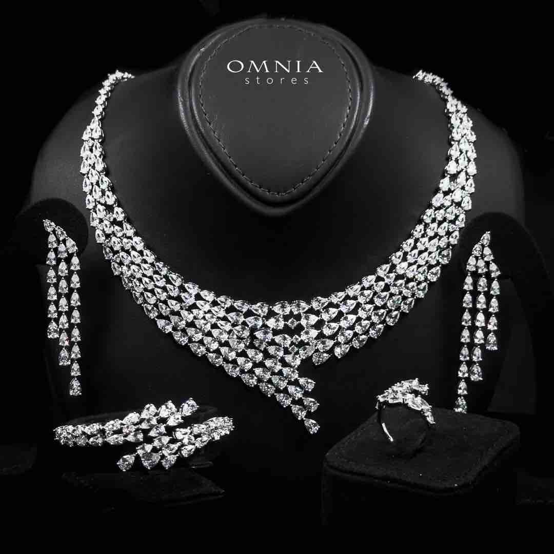 Omnia Talia Luxury White Bridal Full Set in High Quality Zircon Stone Rhodium Plated - OMNIASTORES UAE