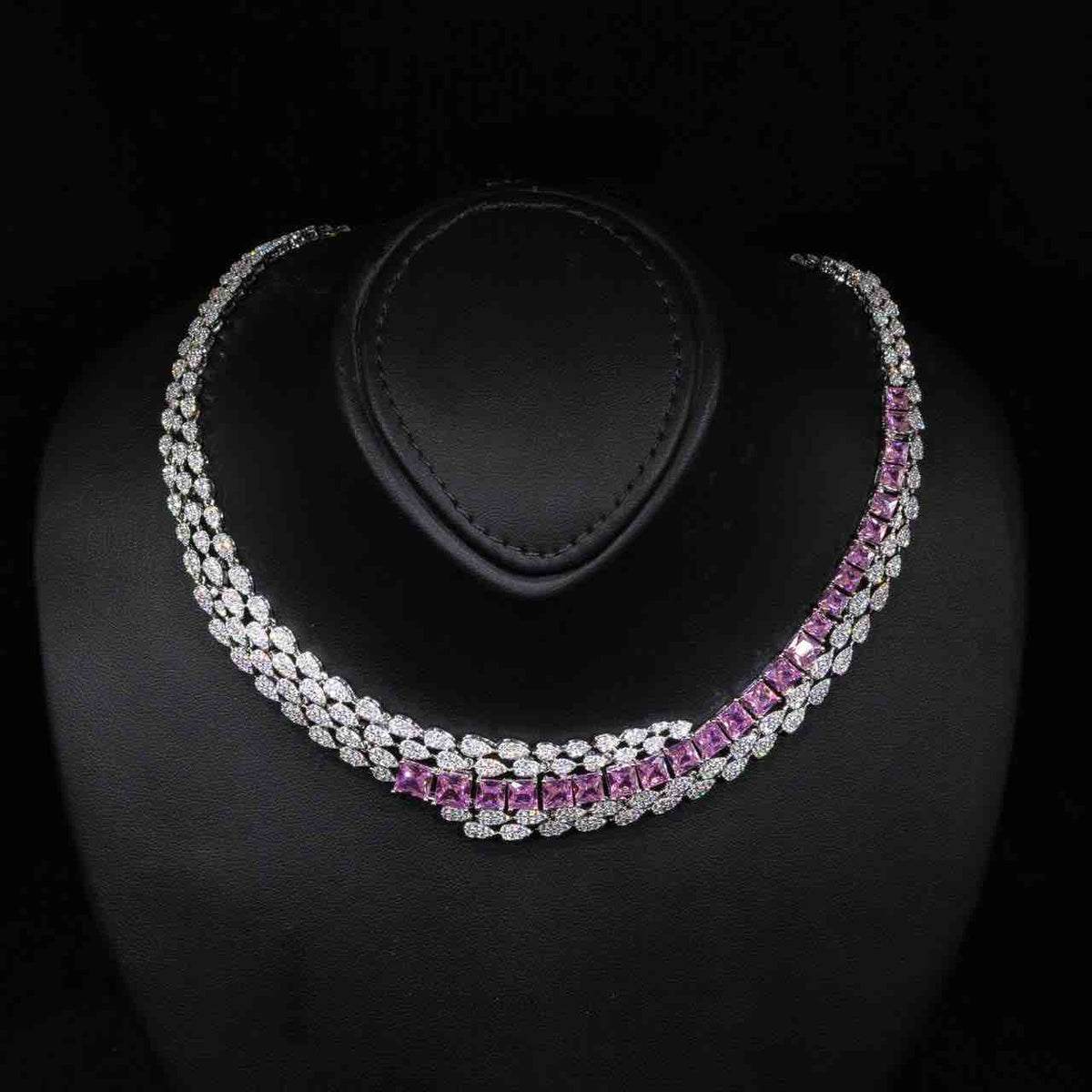 Omnia Trinity Pink Luxury Bridal Full Set in High Quality Simulated Diamonds Premium Rhodium Plated - OMNIASTORES UAE