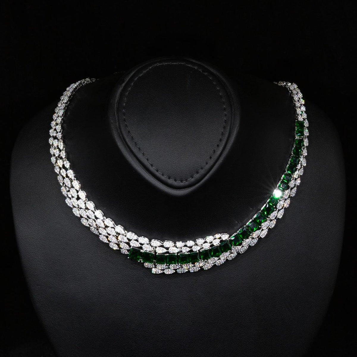 Omnia Trinity Green Luxury Bridal Full Set in High Quality Simulated Diamonds Premium Rhodium Plated - OMNIASTORES UAE