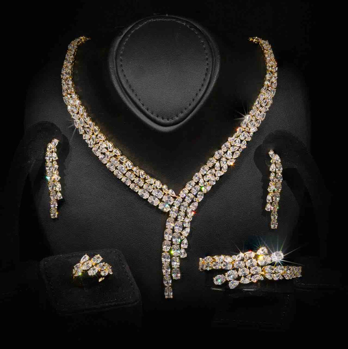 Omnia Millie Gold Luxury Bridal Full Set in High Quality Zircon Stone Premium Rhodium Plated - OMNIASTORES UAE