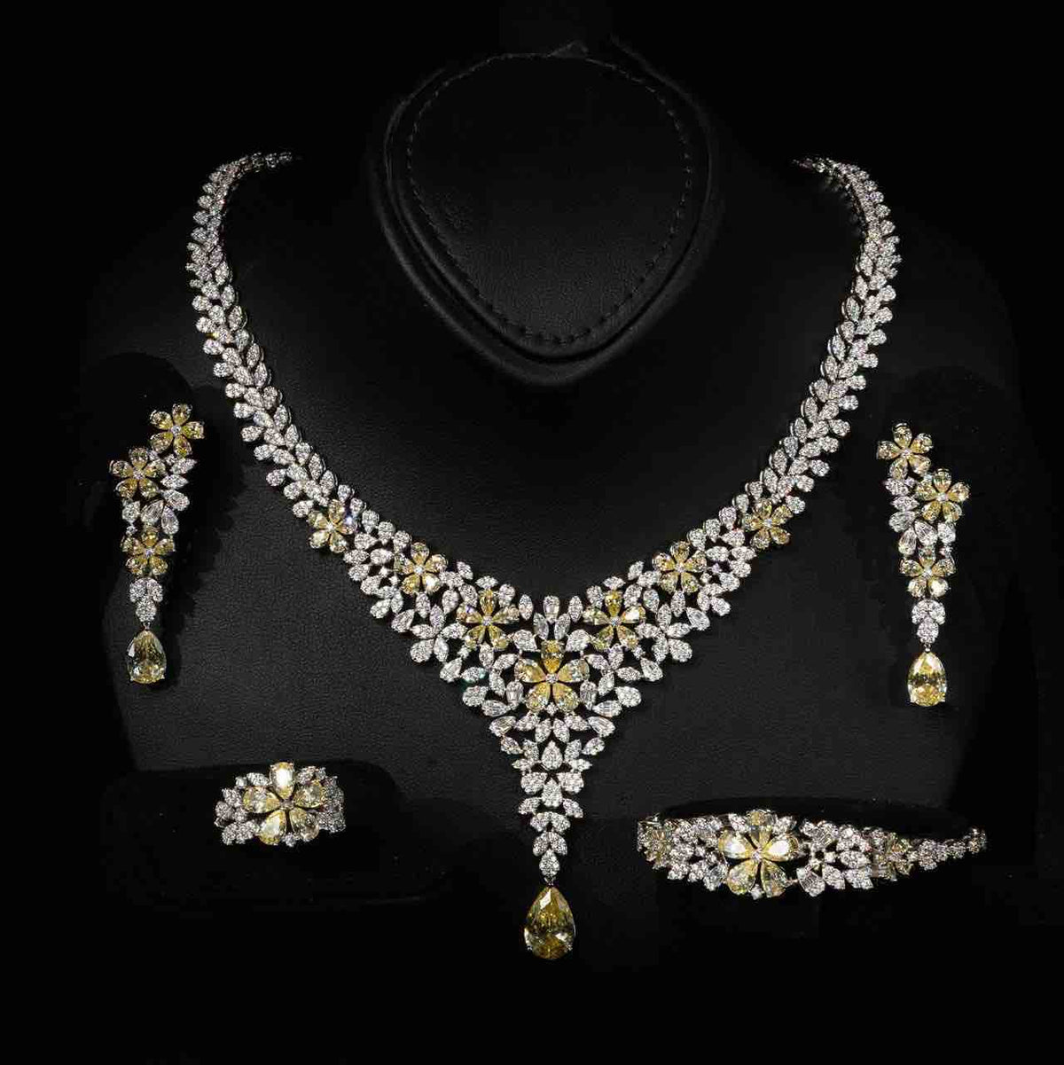 Omnia Karla Yellow Luxury Bridal Full Set in High Quality Zircon Stone Premium Rhodium Plated - OMNIASTORES UAE