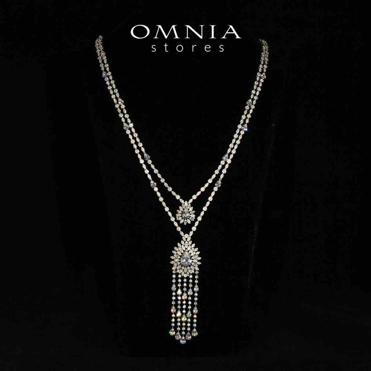 Omnia Alena Luxury White Bridal Long Chain Full Set in High Quality Zircon Stone Rhodium Plated - OMNIASTORES UAE