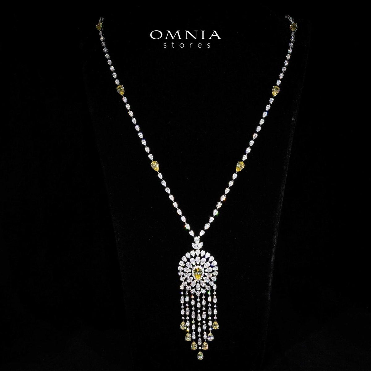 Omnia Lisa Yellow Luxury Bridal Long Chain Full Set in High Quality Zircon Stone Rhodium Plated - OMNIASTORES UAE