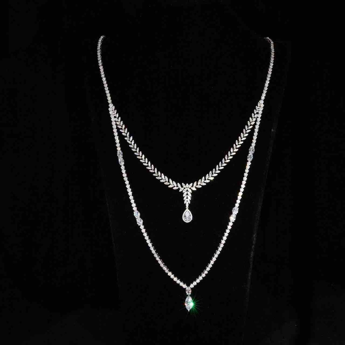 Omnia Miley White Luxury Bridal Long Chain Full Set in High Quality Zircon Stone Rhodium Plated - OMNIASTORES UAE