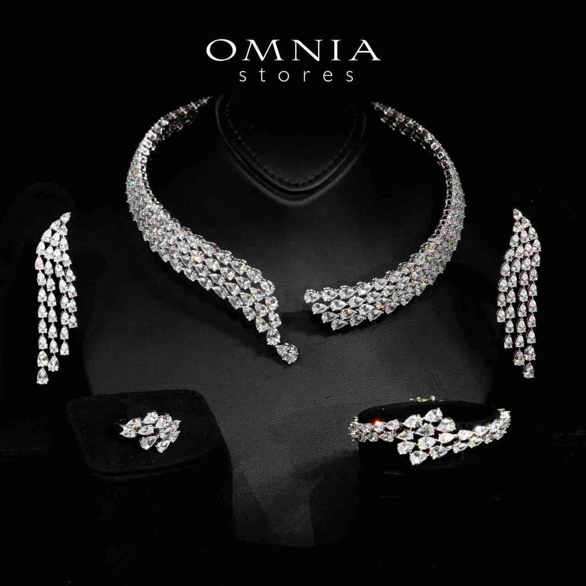 Omnia Ciara White Luxury Bridal Full Set in High Quality Zircon Stone Premium Rhodium Plated - OMNIASTORES UAE