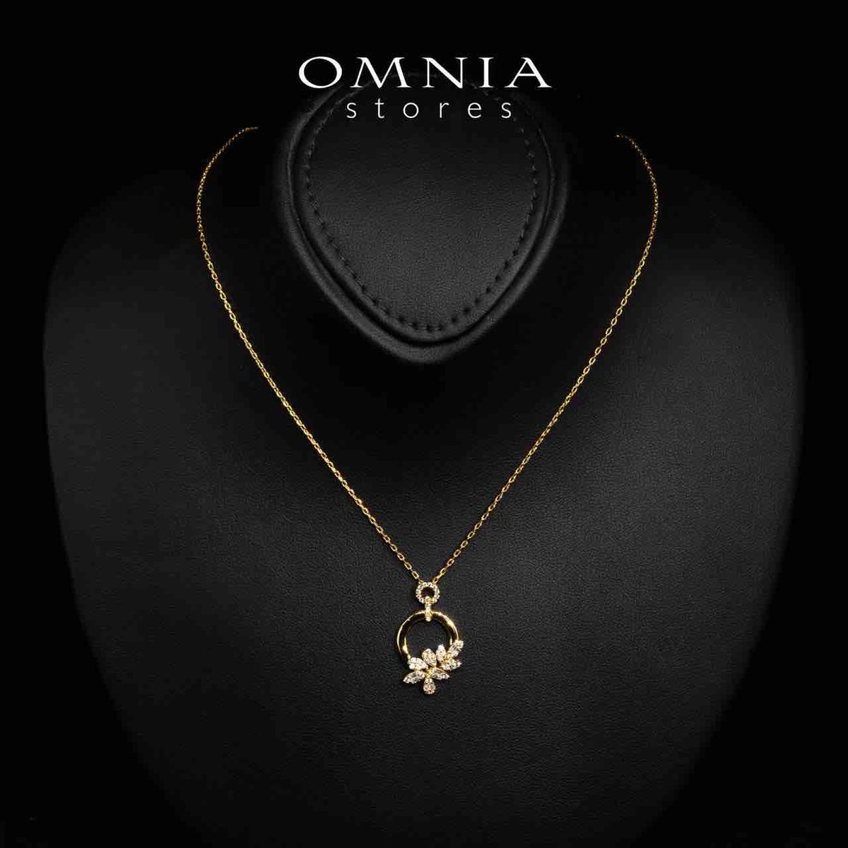 Omnia Ciara Gold Floral Necklace, Earrings and Ring Set in High Quality Rhodium Plated Zircon Stones - OMNIASTORES UAE