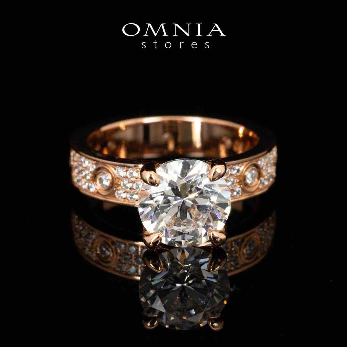 Omnia Ines Rose Gold Round Cut Ring With Certified High Quality Lab Crafted Stones In 925 Silver 0.11ct - OMNIASTORES UAE