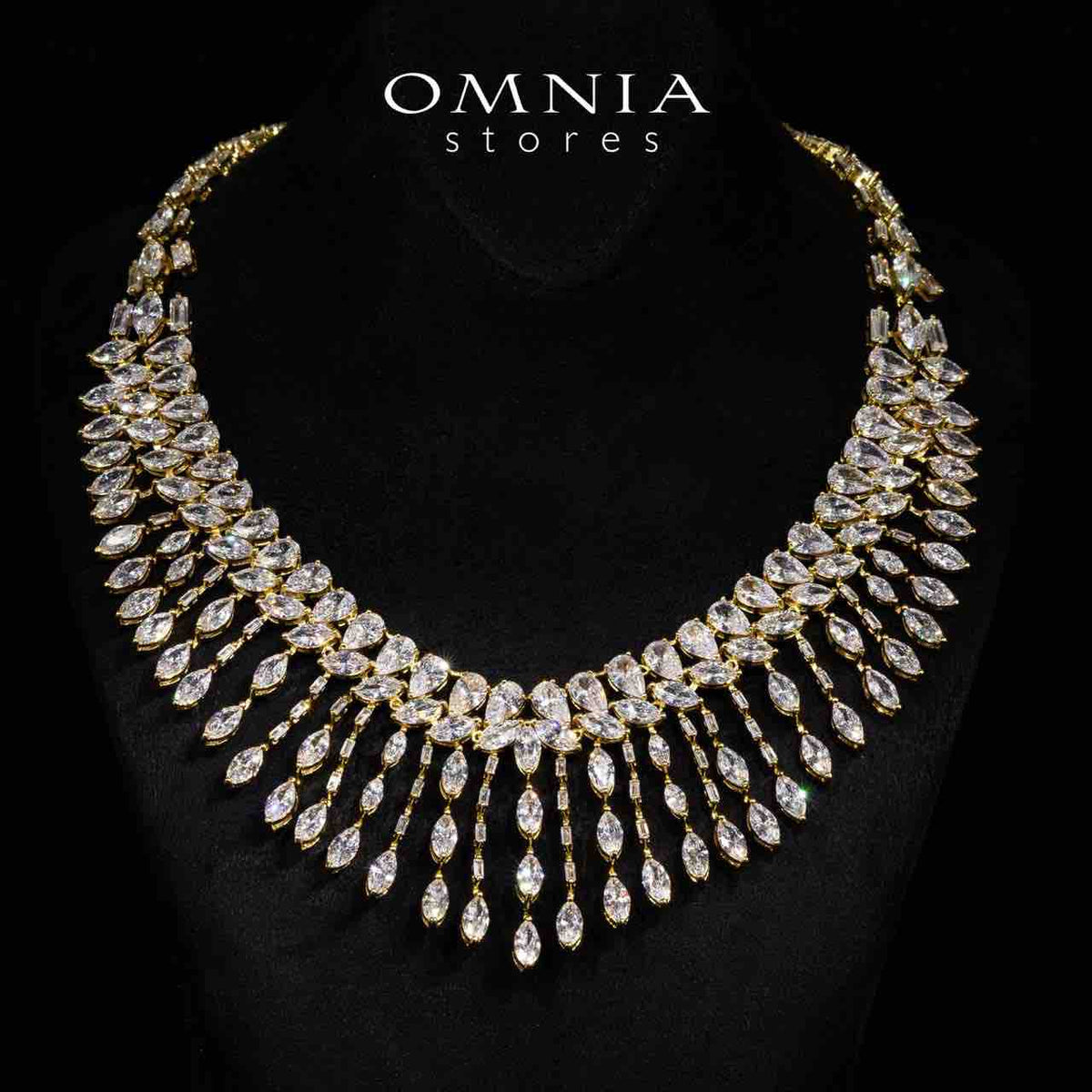 Omnia Soheila Gold Luxury Bridal Full Set with Emerald and Pear-Cut High-Quality Simulated Diamonds Rhodium Plated - OMNIASTORES UAE