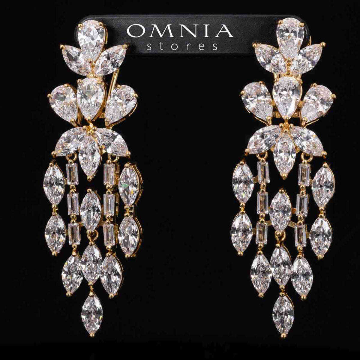 Omnia Soheila Gold Luxury Bridal Full Set with Emerald and Pear-Cut High-Quality Simulated Diamonds Rhodium Plated - OMNIASTORES UAE