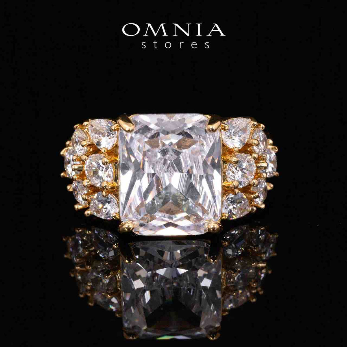 Omnia Charlotte Gold Luxry Bridal Full Set with Emerald and Pear-Cut High-Quality Simulated Diamonds Rhodium Plated - OMNIASTORES UAE
