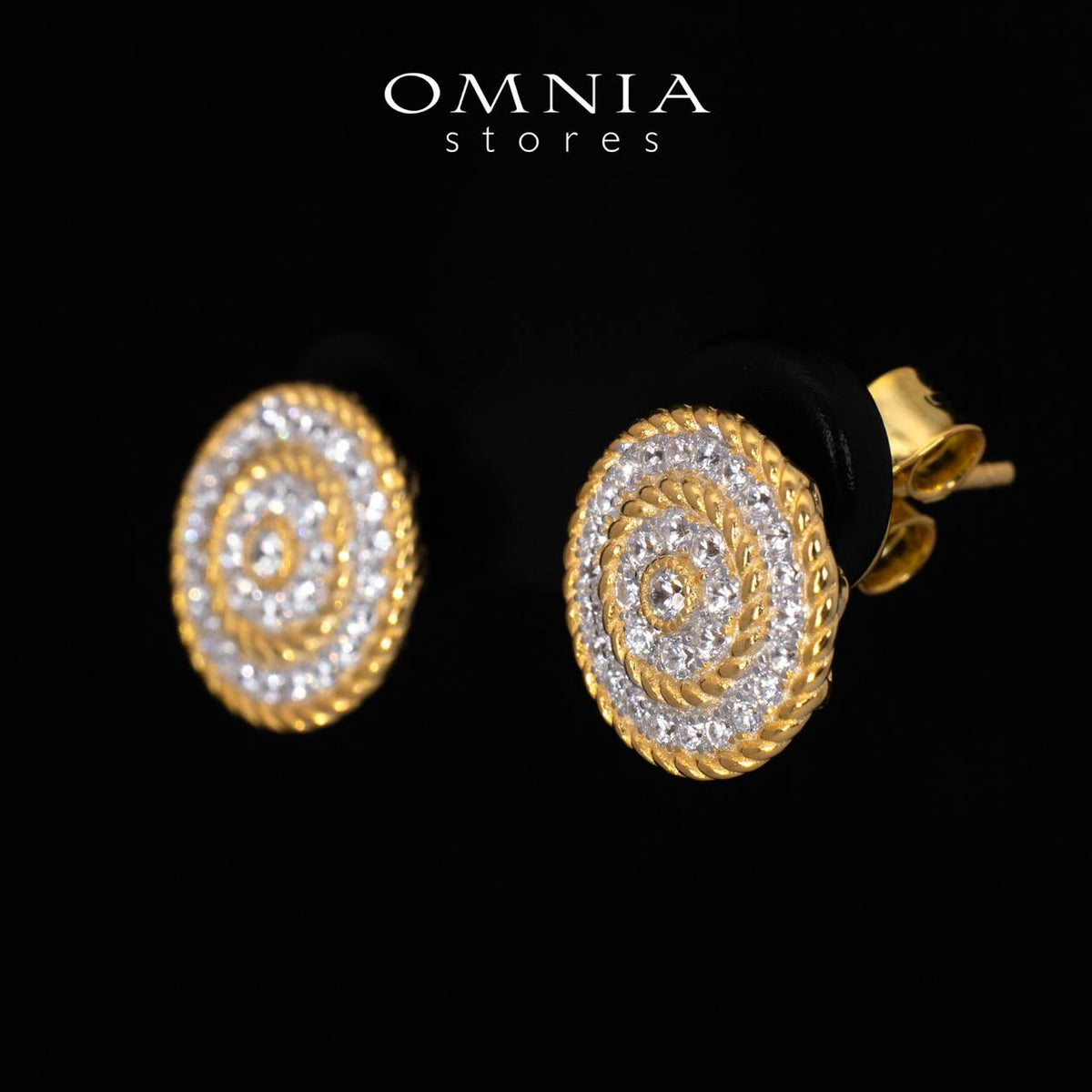 karoline Golden Round Earrings With High Quality Simulated Diamonds in 925 Silver - OMNIASTORES UAE