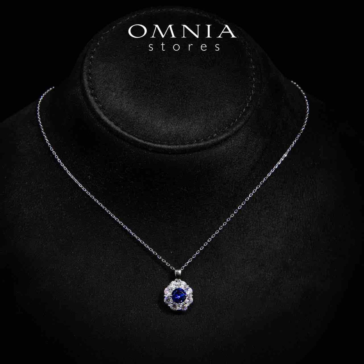 Mashael Blue Flower Cut Pendant Necklace With High Quality Simulated Diamonds in 925 Silver - OMNIASTORES UAE