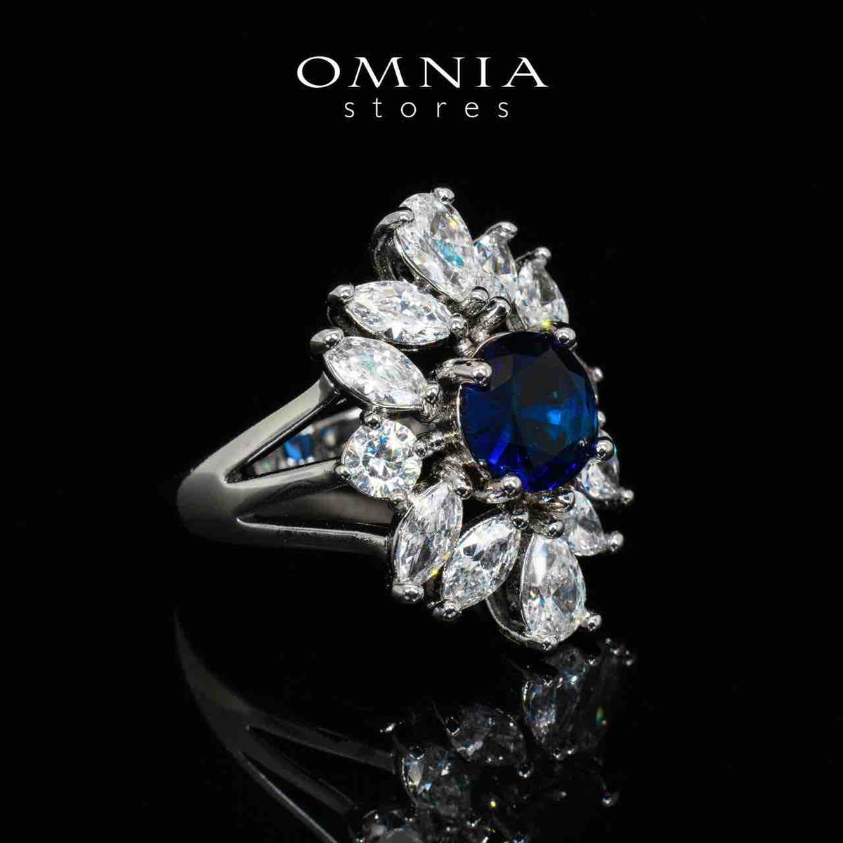 Nareen Blue Luxury Bridal Full Set in High Quality Simulated Diamonds Premium Rhodium Plated - OMNIASTORES UAE